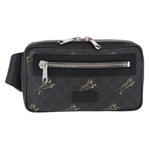 GUCCI GG Supreme Sherry Line Waist Bag PVC Black Silver 474293 Auth ka5506A