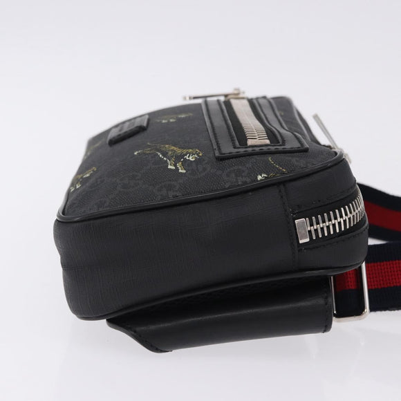 GUCCI GG Supreme Sherry Line Waist Bag PVC Black Silver 474293 Auth ka5506A