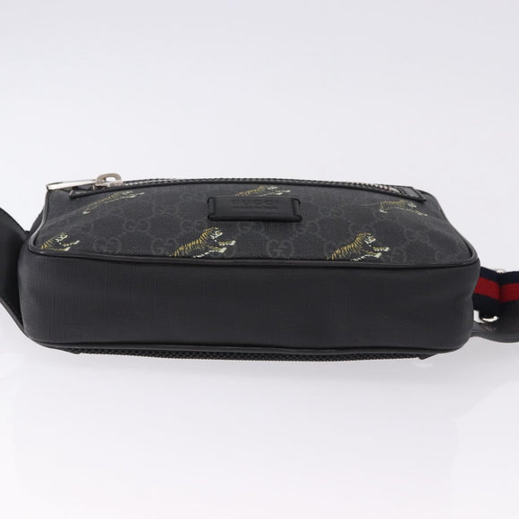 GUCCI GG Supreme Sherry Line Waist Bag PVC Black Silver 474293 Auth ka5506A