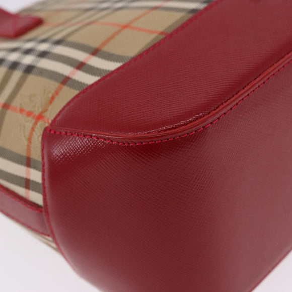 BURBERRY Nova Check Hand Bag Canvas Beige Red Auth ka5507