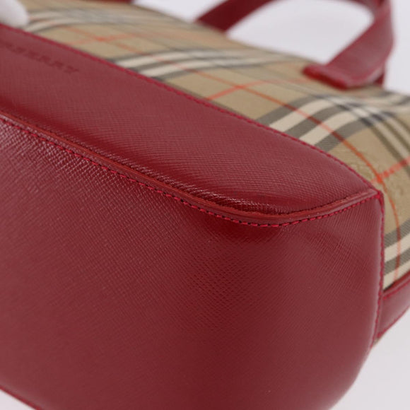 BURBERRY Nova Check Hand Bag Canvas Beige Red Auth ka5507
