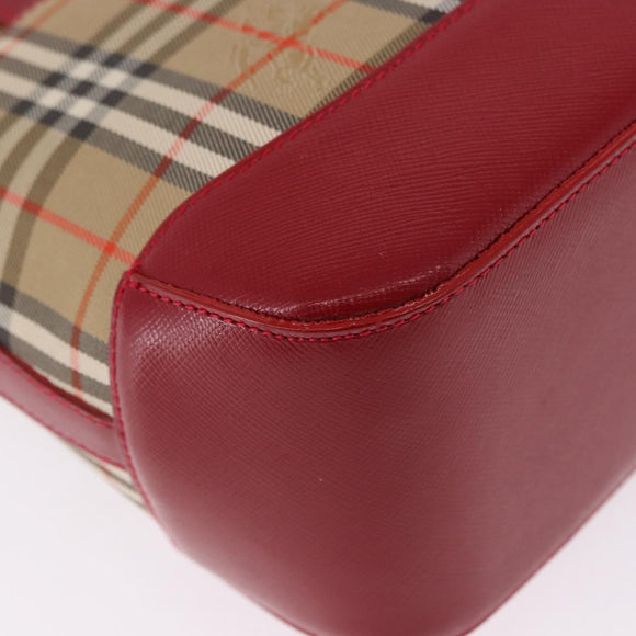 BURBERRY Nova Check Hand Bag Canvas Beige Red Auth ka5507