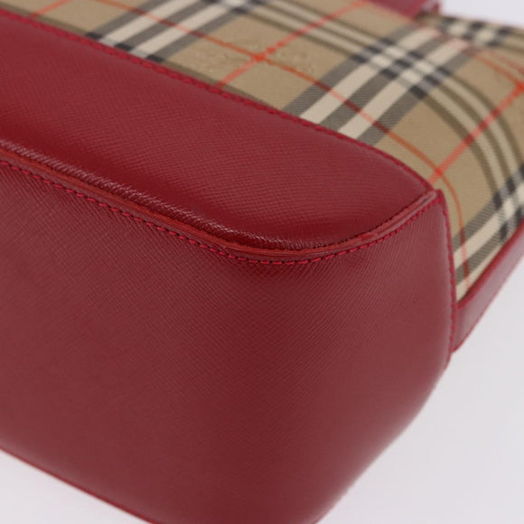 BURBERRY Nova Check Hand Bag Canvas Beige Red Auth ka5507