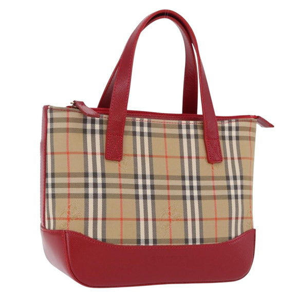 BURBERRY Nova Check Hand Bag Canvas Beige Red Auth ka5507