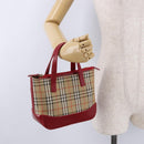 BURBERRY Nova Check Hand Bag Canvas Beige Red Auth ka5507-22
