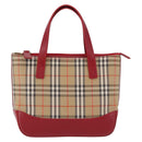 BURBERRY Nova Check Hand Bag Canvas Beige Red Auth ka5507-13