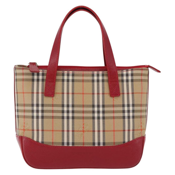 BURBERRY Nova Check Hand Bag Canvas Beige Red Auth ka5507
