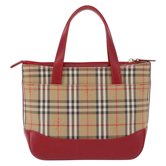 BURBERRY Nova Check Hand Bag Canvas Beige Red Auth ka5507