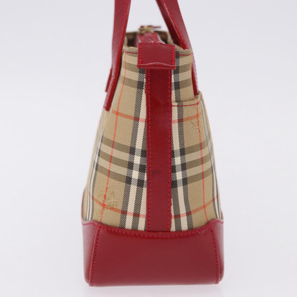 BURBERRY Nova Check Hand Bag Canvas Beige Red Auth ka5507
