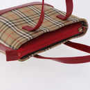 BURBERRY Nova Check Hand Bag Canvas Beige Red Auth ka5507-7