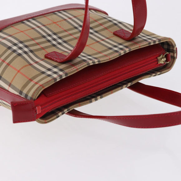 BURBERRY Nova Check Hand Bag Canvas Beige Red Auth ka5507