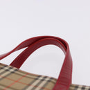 BURBERRY Nova Check Hand Bag Canvas Beige Red Auth ka5507-9