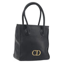 Christian Dior Hand Bag Leather Black Gold Tone Auth ka5510A-1