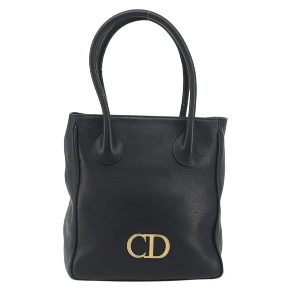 Christian Dior Hand Bag Leather Black Gold Tone Auth ka5510A