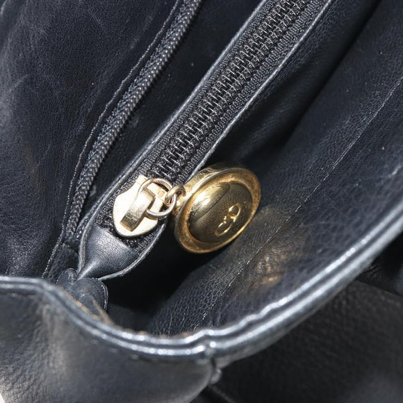 Christian Dior Hand Bag Leather Black Gold Tone Auth ka5510A
