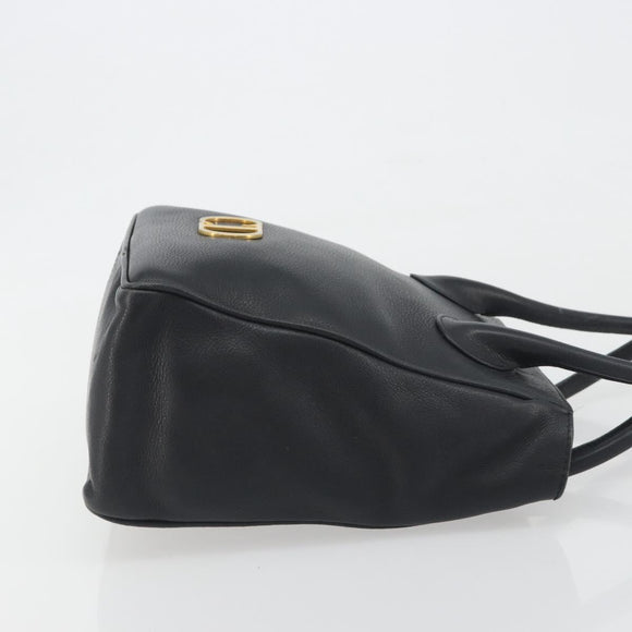 Christian Dior Hand Bag Leather Black Gold Tone Auth ka5510A