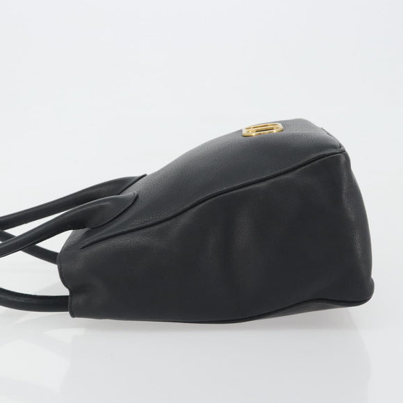 Christian Dior Hand Bag Leather Black Gold Tone Auth ka5510A