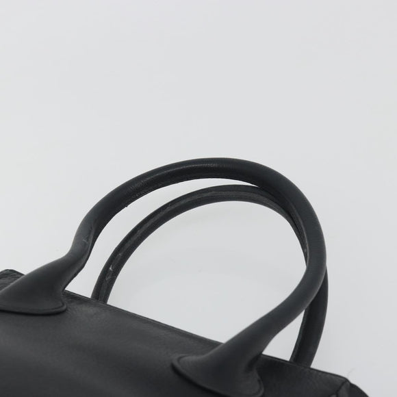 Christian Dior Hand Bag Leather Black Gold Tone Auth ka5510A