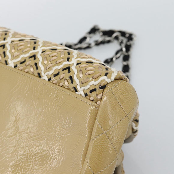 CHANEL Just Mademoiselle Matelasse Chain Shoulder Patent Brown CC Auth ka5511A