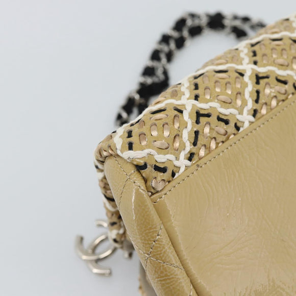 CHANEL Just Mademoiselle Matelasse Chain Shoulder Patent Brown CC Auth ka5511A