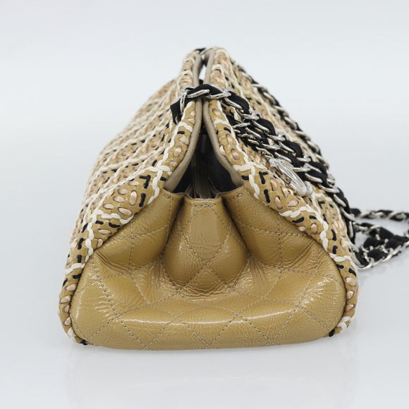 CHANEL Just Mademoiselle Matelasse Chain Shoulder Patent Brown CC Auth ka5511A