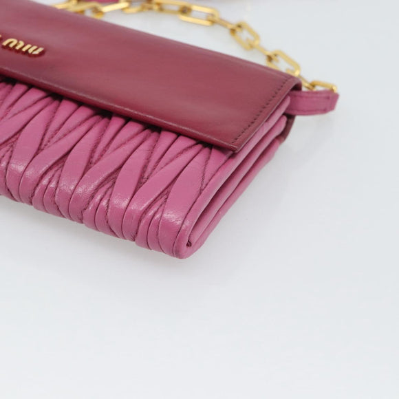 Miu Miu Chain Shoulder Wallet Leather Pink Gold Tone Auth ka5512A