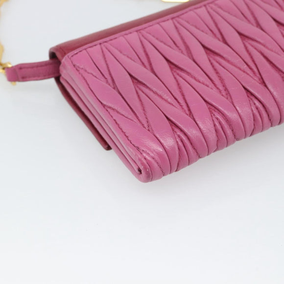 Miu Miu Chain Shoulder Wallet Leather Pink Gold Tone Auth ka5512A