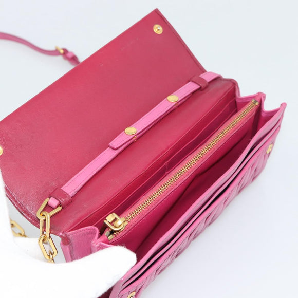 Miu Miu Chain Shoulder Wallet Leather Pink Gold Tone Auth ka5512A