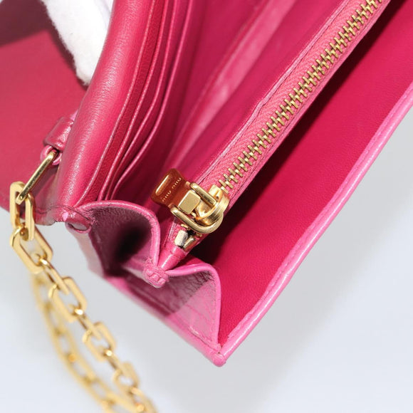 Miu Miu Chain Shoulder Wallet Leather Pink Gold Tone Auth ka5512A
