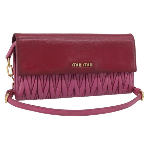 Miu Miu Chain Shoulder Wallet Leather Pink Gold Tone Auth ka5512A