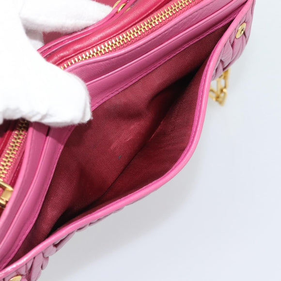 Miu Miu Chain Shoulder Wallet Leather Pink Gold Tone Auth ka5512A