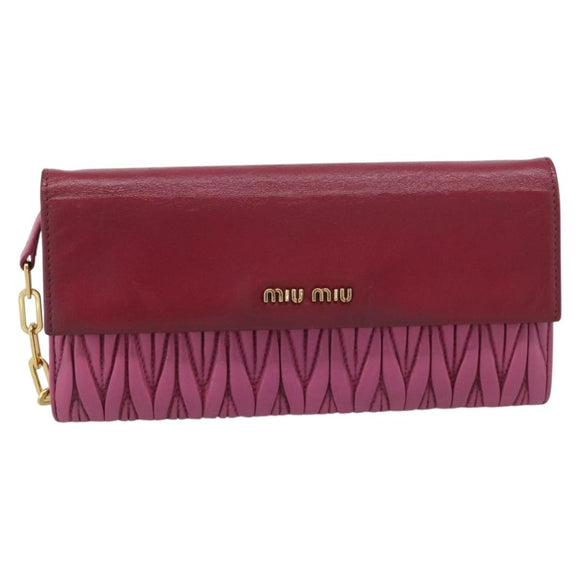 Miu Miu Chain Shoulder Wallet Leather Pink Gold Tone Auth ka5512A