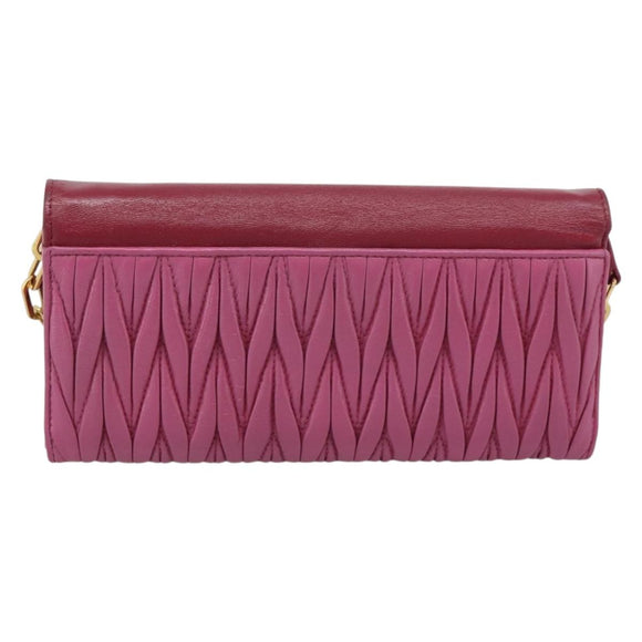 Miu Miu Chain Shoulder Wallet Leather Pink Gold Tone Auth ka5512A