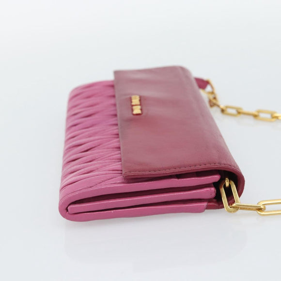 Miu Miu Chain Shoulder Wallet Leather Pink Gold Tone Auth ka5512A