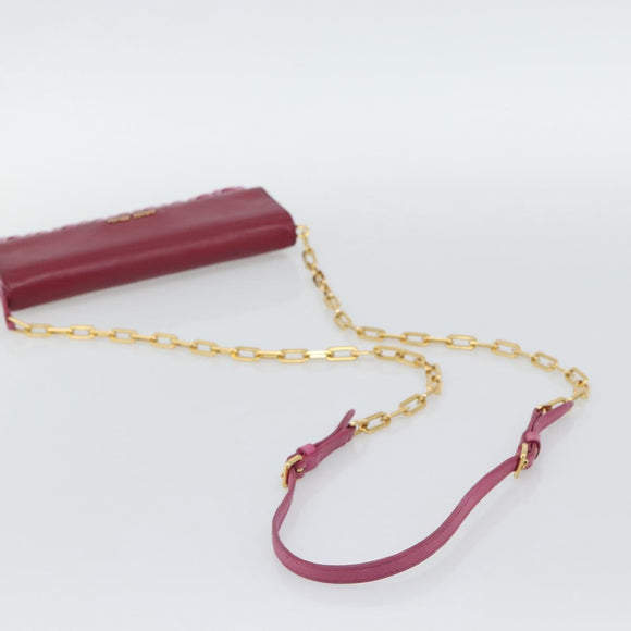 Miu Miu Chain Shoulder Wallet Leather Pink Gold Tone Auth ka5512A