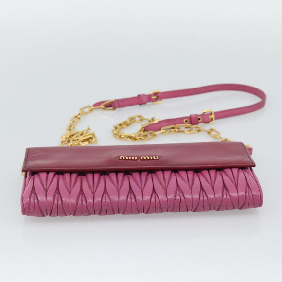 Miu Miu Chain Shoulder Wallet Leather Pink Gold Tone Auth ka5512A
