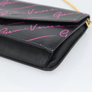 VERSACE Chain Shoulder Bag Leather Black Gold Tone Auth ka5520A-9