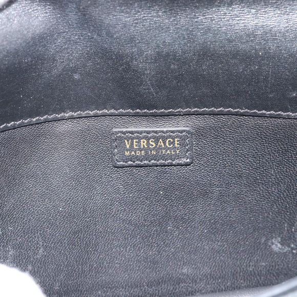 VERSACE Chain Shoulder Bag Leather Black Gold Tone Auth ka5520A