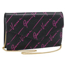 VERSACE Chain Shoulder Bag Leather Black Gold Tone Auth ka5520A-1