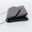 VERSACE Chain Shoulder Bag Leather Black Gold Tone Auth ka5520A-3