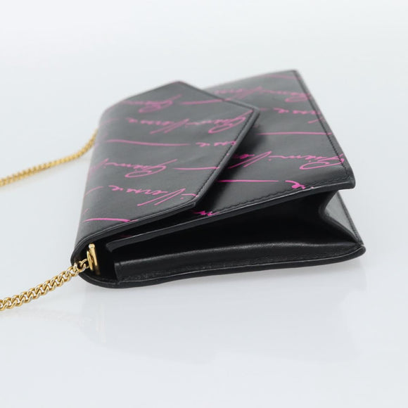 VERSACE Chain Shoulder Bag Leather Black Gold Tone Auth ka5520A