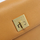 CELINE Hand Bag Leather Brown Gold Tone Auth ka5521A-17