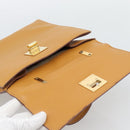 CELINE Hand Bag Leather Brown Gold Tone Auth ka5521A-10