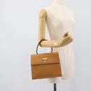 CELINE Hand Bag Leather Brown Gold Tone Auth ka5521A-25
