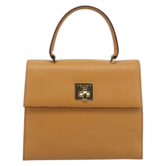 CELINE Hand Bag Leather Brown Gold Tone Auth ka5521A