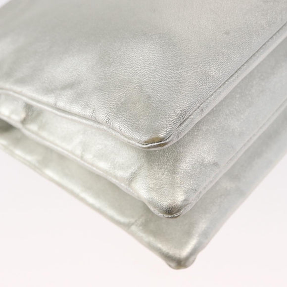 CELINE Trio large Shoulder Bag Leather Silver Gold Auth ka553