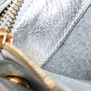 CELINE Trio large Shoulder Bag Leather Silver Gold Auth ka553-12