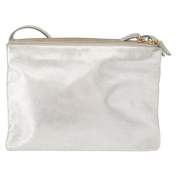 CELINE Trio large Shoulder Bag Leather Silver Gold Auth ka553 - 0