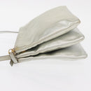 CELINE Trio large Shoulder Bag Leather Silver Gold Auth ka553-4