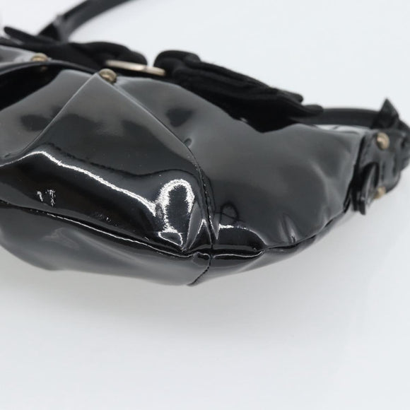 Salvatore Ferragamo Vala Shoulder Bag Patent Black Silver Auth ka5532A